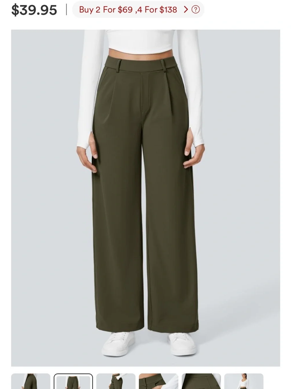 Halara Med Tall High Waist Work Pants Straight Leg Dress in Olive